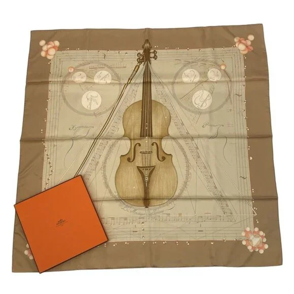 Hermes Scarf Silk Carre 90 Music Played By Spheres La Musique Des Spheres Brown